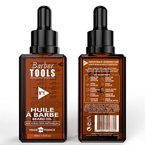 Huile Barbe | N°1 | aux huiles 100% naturelles - MADE IN FRANCE - Favorise la Pousse de la Barbe - À base d’Huile de RICIN, 7 Huiles Végétales & 3 huiles essentielles & Vitamine E - (30 ml)