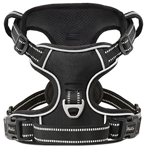 HEELE Harnais Chien, Harnais Chien Anti Traction, Réfléchissant, avec Poignée Rembourrée Contrôl, 2 Anneaux Métal, Harnais pour Petit Moyen et Grand Chien, Noir, L