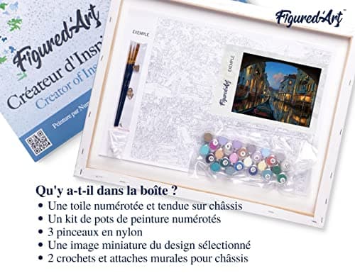 Figured'Art Peinture par Numéro Adulte avec Cadre Visite du canal de Venise - Activité Manuelle Kit de Loisir Créatif DIY Numéro d'Art Complet - 40x50cm toile tendue sur châssis