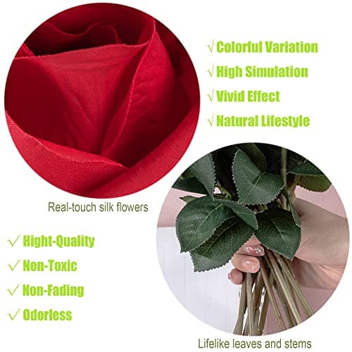 cn-Knight 12pcs Bourgeons de Roses Artificielles Semi-Ouverts, Roses en Soie 44cm, Fleurs Partiellement Ouvertes, Déco Intérieure, Centre de Table, Bouquet Mariage,Rouge