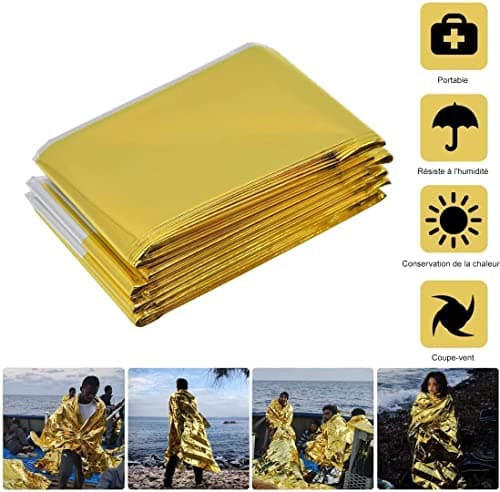 HONYAO® Couverture de Survie 3 Pièces, 210×160cm, Réutilisable Extra Large, Couverture Thermique Or Argenté, Couverture d'urgence pour l'extérieur, Randonnée, Survie, Marathons, Premiers Secours