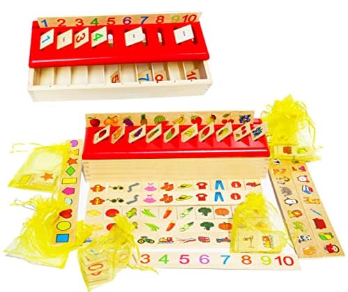 Toys of Wood Oxford Boîte de tri en Bois pour bébé - Jouets éducatifs Montessori - Jeu d'apprentissage pour Les Chiffres Les Formes. Coffret en Bois pour Le tri par catégorie - Jeu d'association.