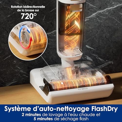 Tineco Floor One Stretch S6 Aspirateur Eau et Poussière Laveur de Sols, Conception Plate à 180°, Hauteur compacte de 13 cm, Auto-Nettoyage Flashdry à 70°C en 5 Min, Nettoyage des Bords sur Trois Faces