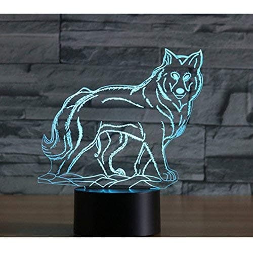 YTDZLTD 3D Loup Nuit Lampe 16 Couleurs Changeantes Puissance USB Télécommande Contact Switch Lampe Décorative Illusion Optique LED Lampe de Table Anniversaire Noël Cadeau Enfants Jouets