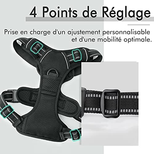 rabbitgoo Harnais Chien Anti Traction, Arnet pour Chien Facile à Mettre Harnais Réfléchissant Réglable avec Attache Devant Harnais pour Chien Moyen, Large, Couleur Noir