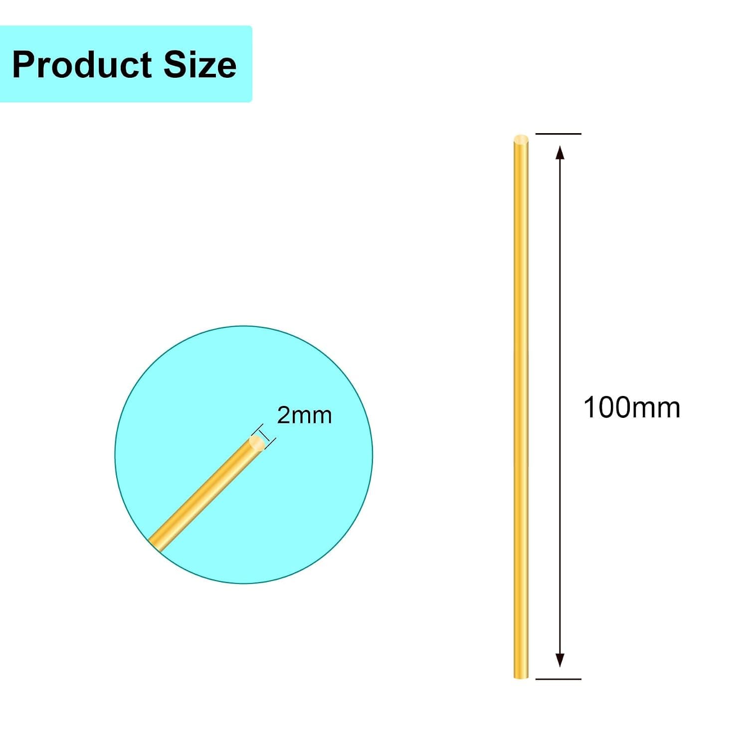 Tige en laiton de 2mm, 100mm de long, tige ronde en métal droite en laiton pour modèles RC, bricolage (6PCS)