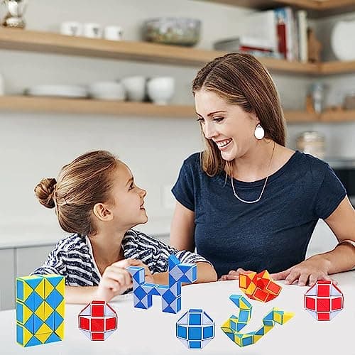 GOLDGE 24 Pièces Serpent Magique avec 24 Blocs, Snake Puzzle Cube, Magie Serpent Twist Puzzle Cube Toy, Jouets Magic Ruler, Mini Magic Snakes Cube pour Adultes et Enfants, Cadeau Anniversaire Enfants