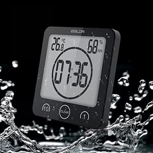 HONPHIER Horloge De Salle De Bain Horloge De Douche Numerique éCran Minuterie à éCran Tactile avec Affichage D'Humidité De La TempéRature pour Douche De Salle De Bain Cuisine (Noir)