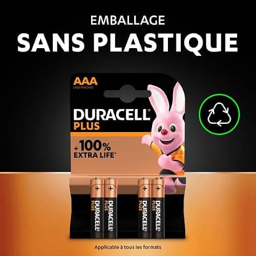 Duracell Plus Piles AAA (lot de 12) - Alcalines 1,5V - Jusqu’à 100% plus longtemps - Idéales pour les appareils du quotidien - Emballage 0% plastique - Conservation 10 ans - LR03 MN2400
