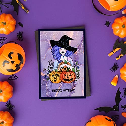 ORIGACH Tampon transparent en silicone transparent pour la fabrication de cartes, Halloween, sorcière, citrouilles, fantômes, bricolage, scrapbooking, journal, album photo, décoration
