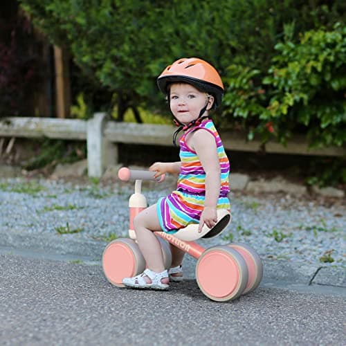 Draisienne Enfants Vélo Bébé sans Pédales 10-24 Mois Jouet Baby Walker Fille Garçon 1-2 Ans Jouet d'Equitation Trotteur Bebe Mini Bike Cadeau Anniversaire Noel Rose