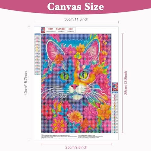 DAERLE Chat coloré Peinture Diamant, 5D Diamond Painting Complet Chat, Diamant Strass Point de Croix Cristal Painting Diamant Kit Enfants Animal Painting pour Murale Décoration 30x40cm