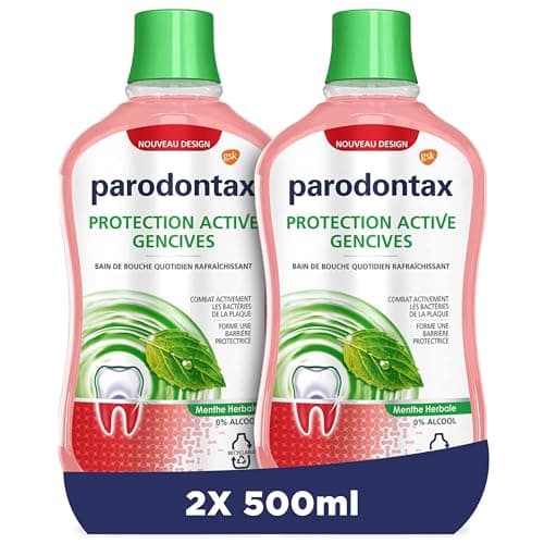 Parodontax Bain de Bouche Menthe Herbale, pour les Dents Sensibles, Élimine la Plaque Dentaire, sans Alcool, 2 x 500 ml