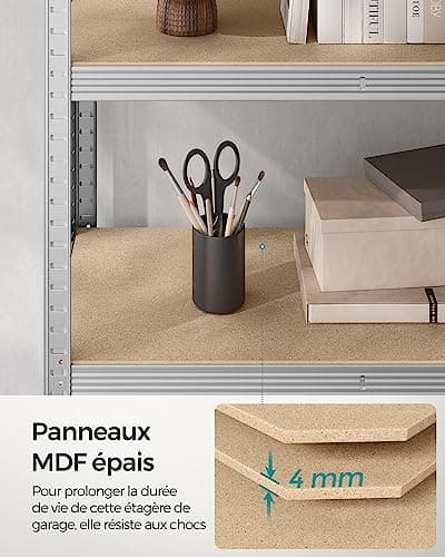 SONGMICS Lot de 2, Étagère de Rangement à 5 Niveaux, 40 x 90 x 180 cm, Capacité 875 kg, Planches Réglables, Style Industriel, pour Cuisine, Salon, Argent GLR040E02