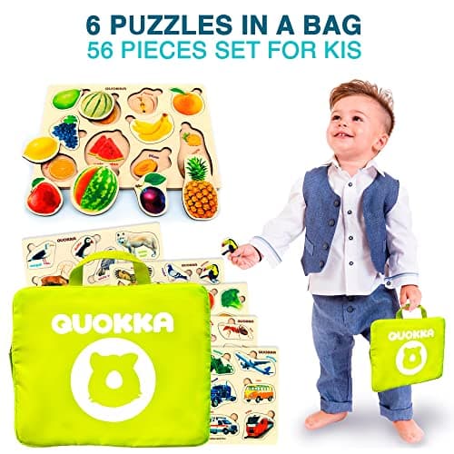 Jouet Puzzle Enfant 1 2 3 4 Ans by QUOKKA - 6 Jeux Montessori en Bois avec Animaux - Bebe Cadeau Educatif pour Garcon et Fille