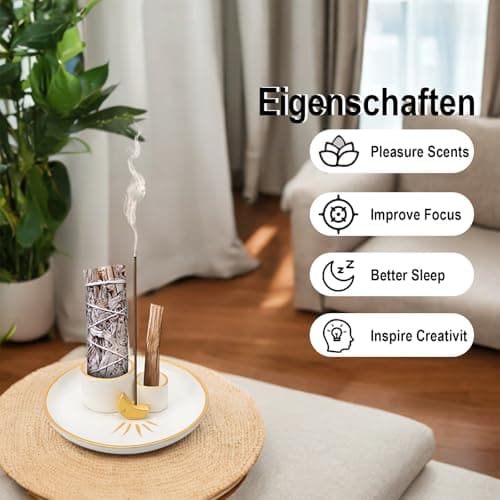 4 en 1 Porte Encens, Porte-Encens en Céramique Lisse Support Palo Santo Méditation Brûleur D'encens pour Bâtons Plateau Collecteur Cendres en Céramique pour Yoga, méditation, Room Décor