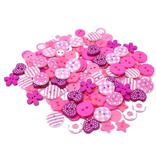 Lot de 150 boutons en bois, acrylique et résine Rose vif – Parfait pour de superbes décorations de création de cartes – Fournitures de bricolage