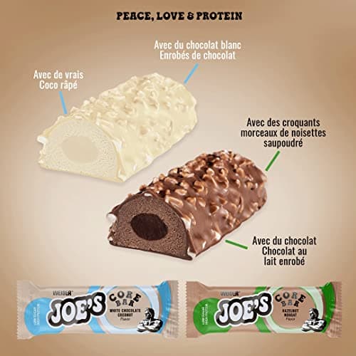 WEIDER Joe's Core Bar, délicieuse barre protéinée au cœur moelleux enrobé de chocolat blanc, barre protéinée avec plus de 31% de protéines, faible teneur en sucre, Goût Chocolat Blanc-Coco, 12 x 45 g
