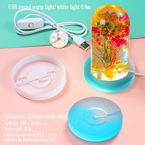 Yayatty Moules de Résine pour Lampe Moules en Silicone Epoxy, Moules Cylindriques en Résine Epoxy et Base, Alimentation USB pour Bricolage, Décoration de Bureau, Lampe de Table, Décoration