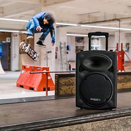 Ibiza - PORT8VHF-BT - Enceinte Portable 8"/400W Max avec 2 micros (Filaire et VHF), télécommande et Housse de Protection - Bluetooth, USB, SD - Autonomie 4 à 6h