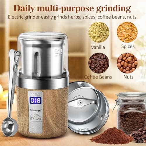 COOL KNIGHT Moulin à Café éLectrique Avec Compteur Et Une Tasse De Broyage En Acier Inoxydable, Broyeur Cafe Grain Capacité De 100g. Convient Pour Les éPices, Les Grains De Café Et Les Noix,Etc.