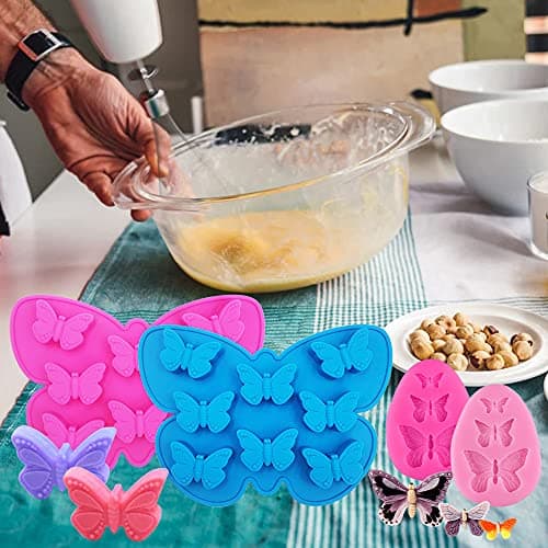 SENHAI Lot de 4 moules en silicone en forme de papillon – 2 mini moules en forme de papillon et 2 plateaux en silicone en forme de papillon normal, pour chocolat, bonbons, savon, glaçons