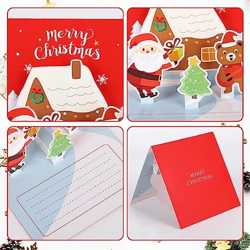3D Cartes de Noël, 4 Pièces Carte de Vœux Noel avec Enveloppes, 3D Pop Up Christmas Card, Cartes de Joyeux Noël Faite à la Main, Voeux de Vacances Cartes pour la Famille, les Amis et les Enfants
