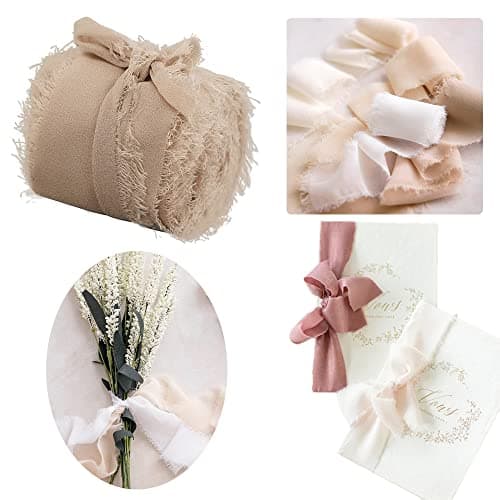 Zasvec Ruban en Mousseline de Soie 4 Rouleaux Ruban Cadeau de Mariage Ruban Décoratif Ruban à Franges Ruban Large 4cm x 5 yard pour Décorations de Mariage Artisanat Bricolage