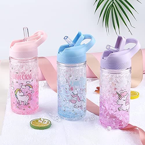 XinHuiGY Licorne L'eau Bouteilles pour Filles, tasse avec Paille et Sécurité Fermer à clé, Rose Extérieur Intérieur L'eau Bouteille, 400 ml / 13,5 oz pour l'école enfants fille Licorne amant