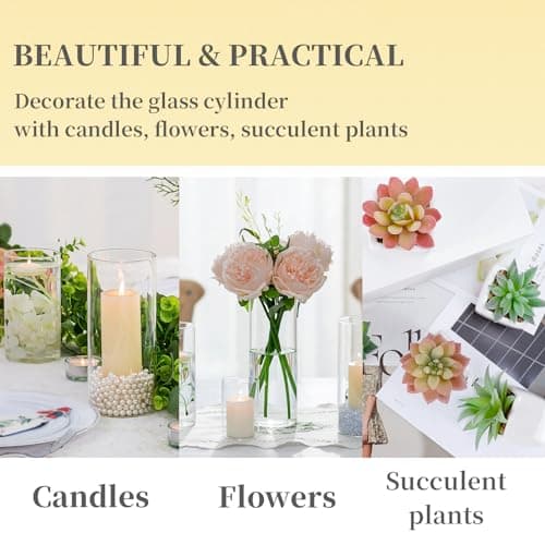 Photophore Bougeoirs Verre Vase Cylindrique: Hewory Set de 6 Porte Bougie pour Centre de Table Noel Mariage, Supports pour Bougies Piliers Transparent Vase en Verre Bougie Flottante