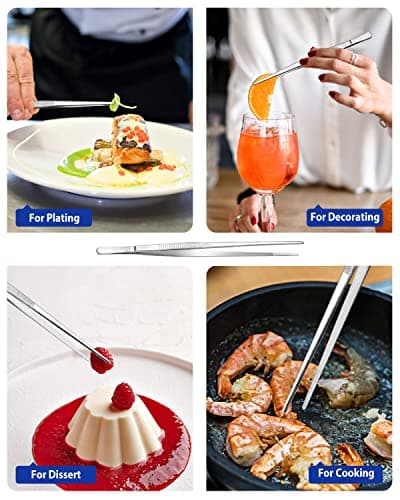 4 Pincettes de cuisine en acier inoxydable, 12'' et 10'', longue pincette de cuisine professionnelle en argent pour la cuisine, les réparations, les fruits de mer et le BBQ