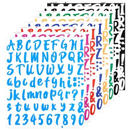 8 Feuilles Autocollants Lettres, Stickers Alphabet, Lettres et Chiffres Adhésives Stickers, Sticker Scrapbooking 8 Couleurs, Vinyle Stickers pour Boîte aux Lettres, Carte, Porte, Diy Décoration