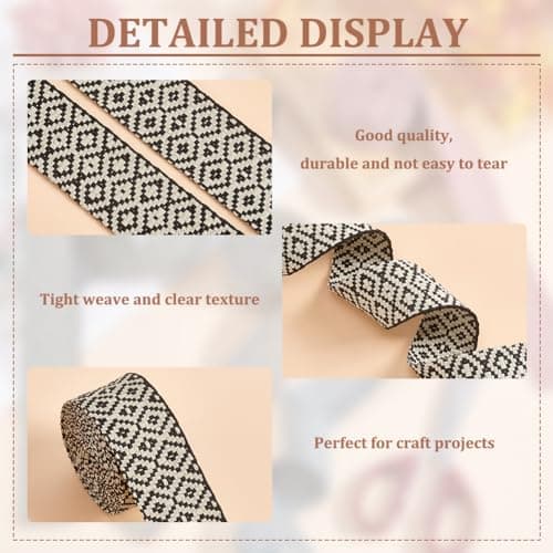 BENECREAT 8 Yards/7.3m Rubans Jacquard Losange 4 Couleurs, Sangle Jacquard Plate de 38mm de Large, Ruban Tissé en Polycoton pour Couture Artisanale et Vêtements, Poignées de Sac