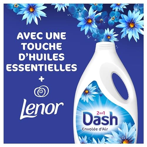 Dash 2in1 Lessive Liquide 102 Lavages, Envolée D’Air, Avec une Touche d’Huiles Essentielles et de Lenor, Fabriquée en France