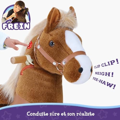 PonyCycle Authentique Cheval Monter sur des Jouets Trottinettes pour Enfants (avec Frein et Son / 76cm Hauteur/Taille 3 pour Les 3 à 5 Ans) Ride sur Cheval Brun Modèle Ux324