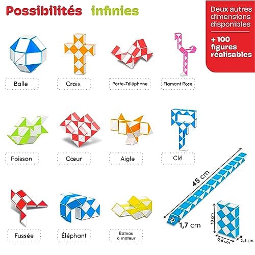 CUBIDI® Magic Snake Cube | Jouet de Poche pour Les Enfants de 4 à 8 Ans | Cadeau Anniversaire Enfants invites | Cadeau pour élèves - 24 Blocs | 2,3 mm x 1,8 mm | Bleu