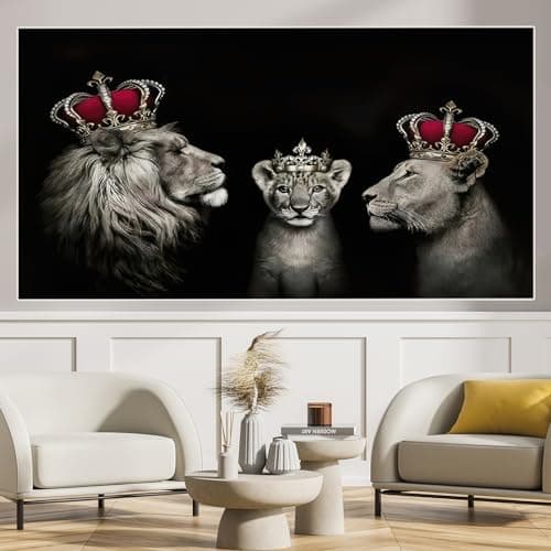 VTRXEG Image Famille de Lions Couronné Lion Poster Faune Impressions d'art Moderne Salon Chambre Décoration Intérieure Sans Cadre (B, 20x40cm)