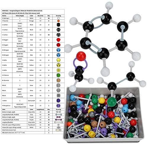 Hztyyier 267Pcs Modele Moleculaire, Kit Molécules Chimie Organique et Inorganique Ensemble Kit de Structure Atome Lien Modèle Défini pour Enseignant Élève