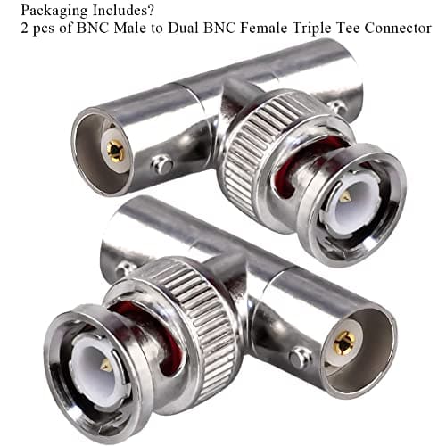 Connecteur BNC Triple T BNC mâle à double BNC femelle Adaptateur coaxial RF en forme de T pour câble coaxial de sécurité CCTV DVR Caméra BNC 3 voies Splitter Combiner 2 Pack