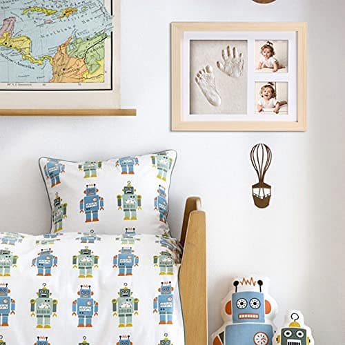 Meilo Cadre photo d'argile d'empreinte de main, cadre en bois et verre acrylique, cadeau de kits de moulage et d'impression pour baptême de bébé(wood-2823)