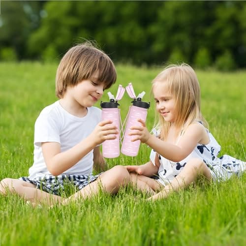 GOPPUS 500ml/17oz Bouteilles d'eau étanche pour Enfants pour L'école avec Paille Sans BPA Tritan Bouteille d'eau de Sport Réutilisable pour Tout-petit avec Marquage de l'heure avec 2 Couvercles