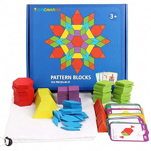 EACHHAHA Puzzle en Bois-Tangram-Jouets Montessori-Jouets éducatifs classiques-155 Formes géométriques et 24 Cartes de Conception pour Enfants adaptées aux Enfants de 3 4 5 6 7 Ans