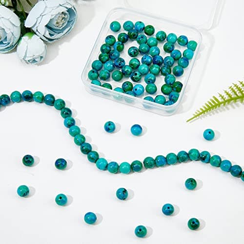 OLYCRAFT Environ 93~99pcs Perles de Chrysocolle Naturelles 8mm Perles de Pierres Précieuses Rondes avec Trou Dyed Perle Pierre Naturelle Perles en Vrac pour Bracelet Collier Fabrication de Bijoux