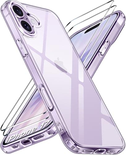 ivoler Clair Coque pour iPhone 17, avec 2 Pièces Verre Trempé, Anti-Jaunissement Protection Militaire Étui de Mince Bumper Housse - Transparente