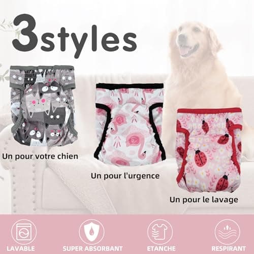 UFO PET Culotte Chiennes Chaleurs XS Réutilisables, Couche pour Chien Femelle Lavables (Lot de 3), Culotte très Absorbantes pour Chien avec Fermeture Forte et Flexible