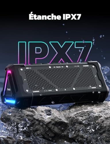 RIENOK S11 Enceinte Portable Bluetooth aux Basses Renforcées, 3 Modes d'Égaliseur, Mode USB, Bluetooth 5.3, 30W Enceinte Puissante, IPX7, TF Carte, Soirées Plage, Randonnées, Voyage, Noir