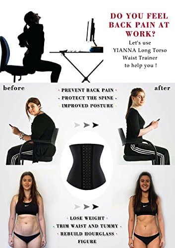 YIANNA Gaine Amincissante Ventre Plat Femme Long Torse Corset Minceur Invisible Latex Waist Trainer Ceinture Serre Taille Bustier Noir,110688 Size XS