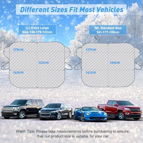 Couverture Pare Brise Voiture, Bâche Pare Brise Protection, Pare-Soleil Anti Givre Neige Anti Glace UV Soleil, Couverture Repliable Universelle pour la Plupart des Voitures et SUV 177x109x141CM