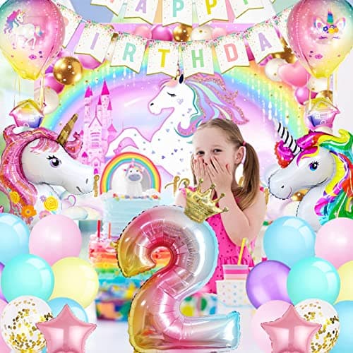 SWOKKTS Decoration Anniversaire Licorn 2 Ans Fille, Kit Anniversaire Licorn Rose, Ballon Deco Licorn Anniversaire Fille 2 An, Ballon Licorn Geant, Licorn Birthday Party Décorations (Ballon Chiffre 2)