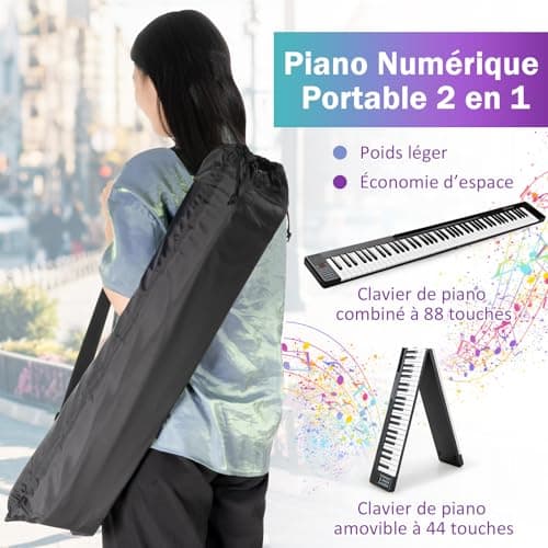 DREAMADE Piano Numérique Pliable avec 88 Touches & Pédale, Clavier de Piano Électronique Portable avec Bluetooth, MIDI OUT & Interface d'alimentation USB, pour Débutants, Enfants, Adultes